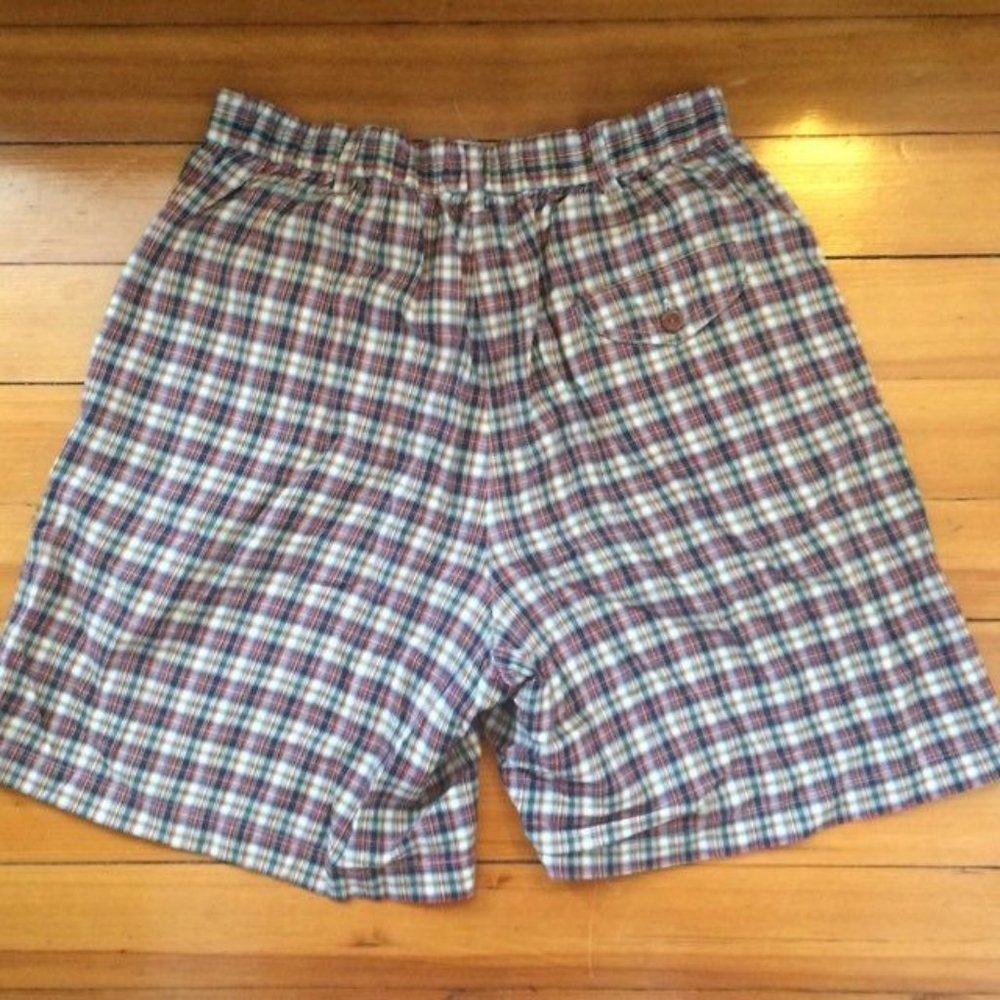 Multi Color Plaid Shorts 10 Cotton Green Blue Red Yellow White - Picture 3 of 3